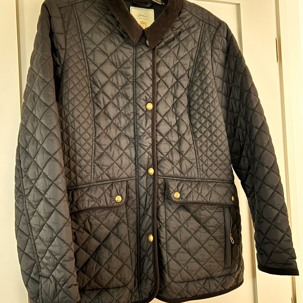 Joules Size 12 US Quilted Black Jacket with Cord Collar